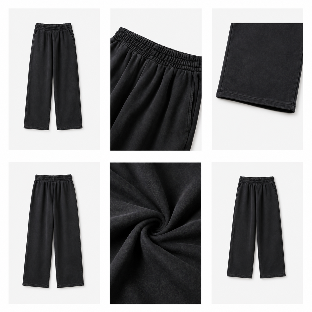 Premium Heavyweight Washed Wide-Leg Sweatpants – Vintage Black