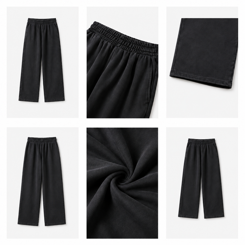 Premium Heavyweight Washed Wide-Leg Sweatpants – Vintage Black