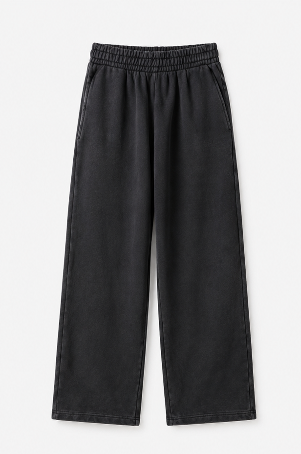 Premium Heavyweight Washed Wide-Leg Sweatpants – Vintage Black