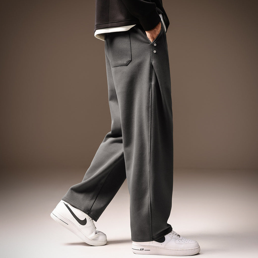 Men's Pleated Straight-Leg Drawstring Pants
