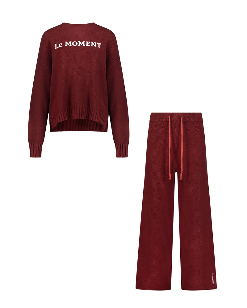 Le Moment Knitted Two-Piece Set-Burgundy
