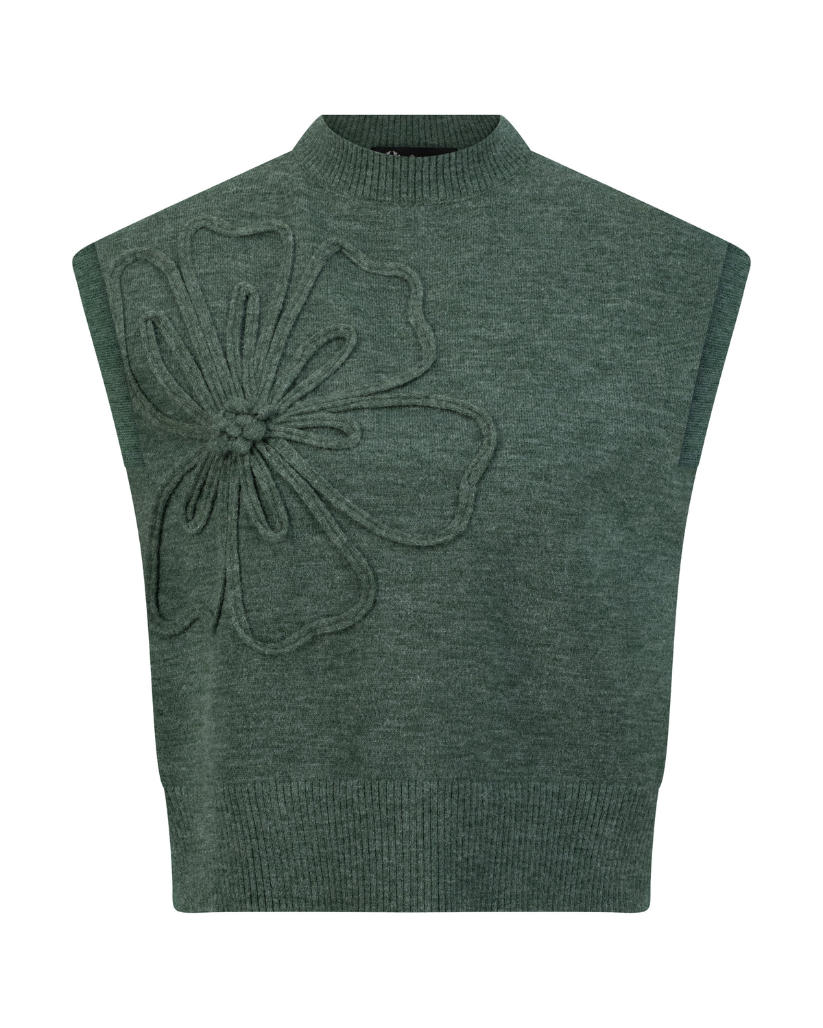 Women's Sculpted Floral Jacquard Knit Top – Dark Green